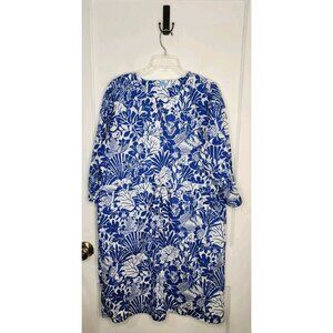 J McLaughlin Size XL Evalyn Shirt Dress Garden Walk Blue White Floral Hawaiian